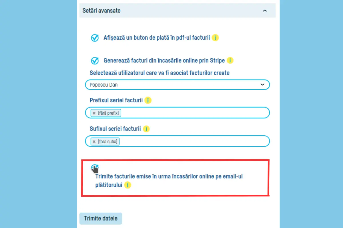 integrare facturi online Stripe